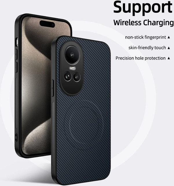 Magnetische Stoßfeste Handyhülle mit Kohlefaser-Textur und kabellosem Laden für OPPO Reno10 Pro und Reno 10 Pro G in Schwarz, Blau, Grau oder Lila - Bild 1