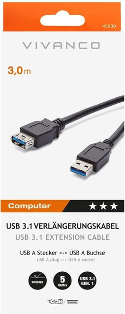 Vivanco USB 3.1 Gen.1 Verlängerung USB-A Stecker auf USB-A Buchse, Schwarz, 3 m - Bild 1