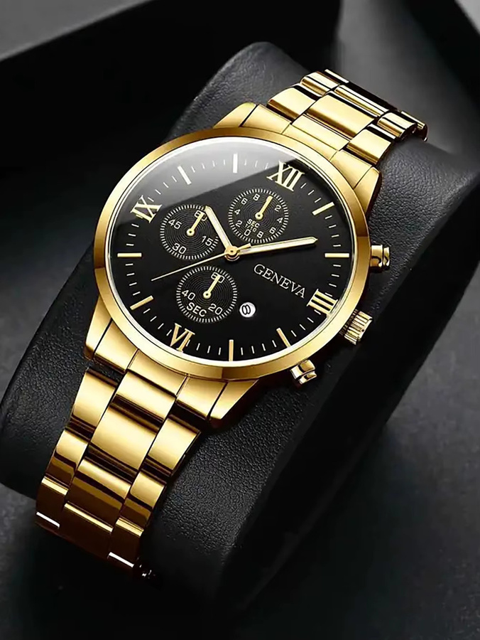 CMK Armbanduhr Quarz, Gold, Edelstahl, Schwarz, Herren, Datum - Bild 2