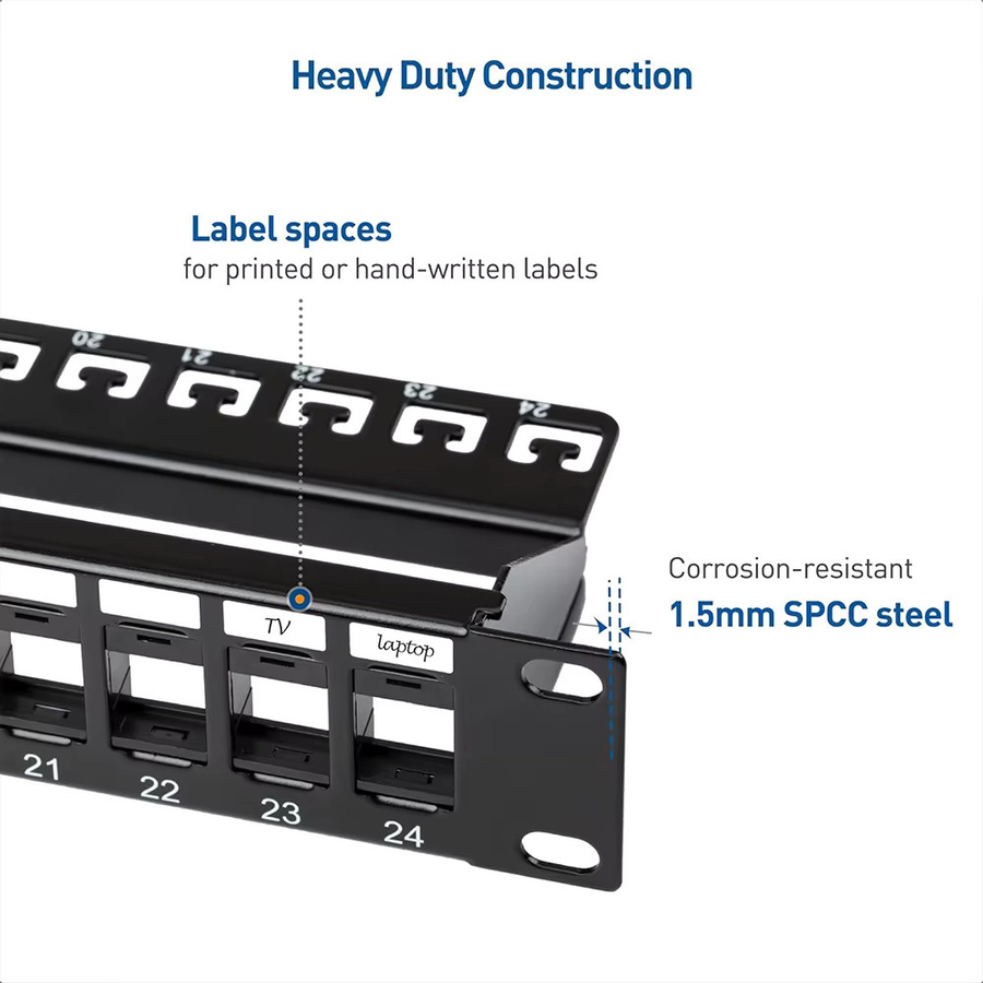 ZoeRax 24-Port RJ45 Abgeschirmtes Patch-Panel in Schwarz für 19 Zoll Netzwerke mit Ethernet-Anschluss, Kabelmanagement und Stützleiste - Bild 2