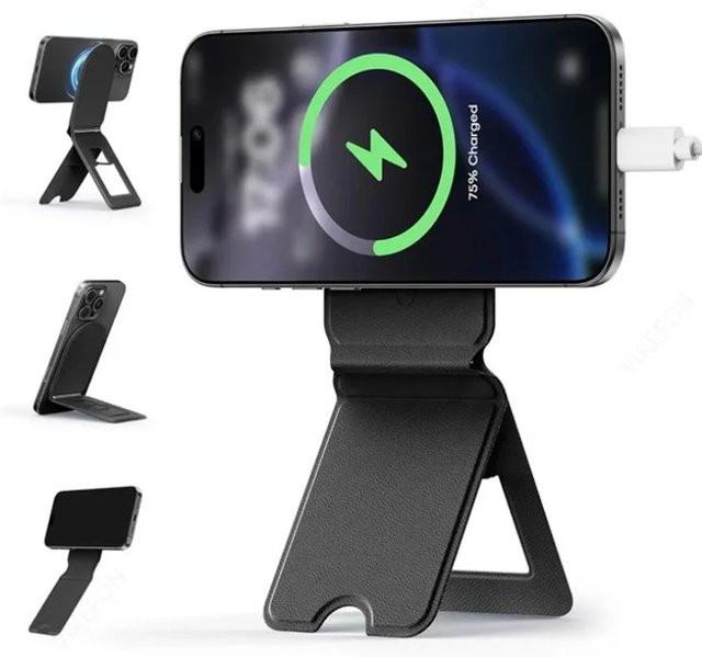 VIKEFON Magnetischer Telefonständer aus veganem Leder in Schwarz für MagSafe Smartphones - Bild 1