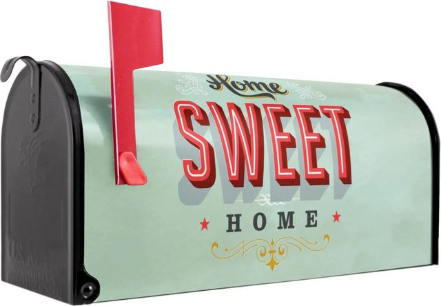 Banjado Amerikanischer Briefkasten Schwarz mit Home Sweet Home Motiv, Stahl pulverbeschichtet, B/T/H: 48 x 22 x 16 cm - Bild 1