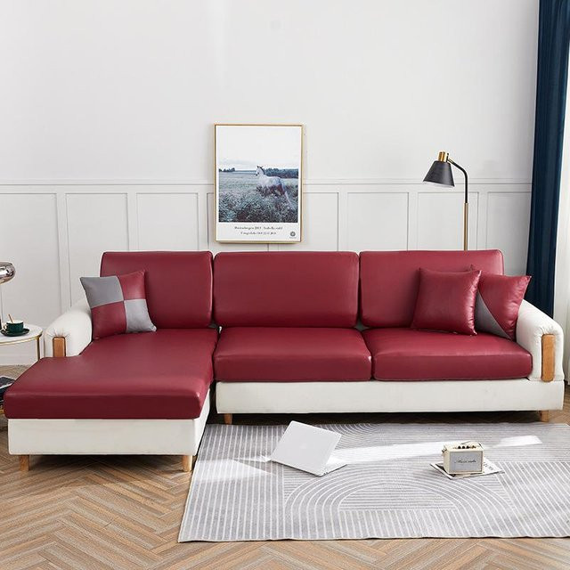 Wasserdichter Sofa Überwurf aus PU Leder für 1- bis 4-Sitzer, abnehmbar und waschbar, Farbe Weinrot - Bild 1