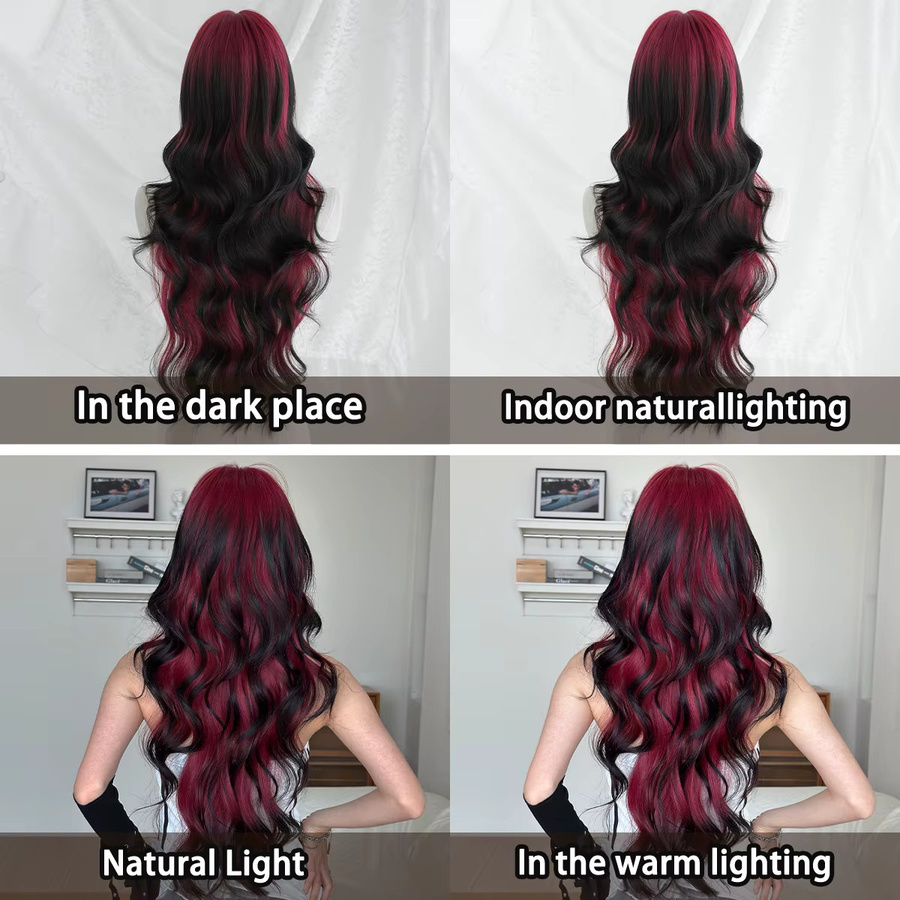 7JHH WIGS Perücke, Wasserwellen, Schwarz-Ombre-Rot, Damen - Bild 4