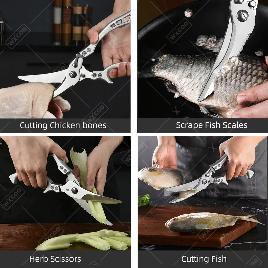 WXCOO Multifunktions-Küchenschere aus Edelstahl in Silber zum Schneiden von Fisch, Gemüse und Geflügel - Bild 2