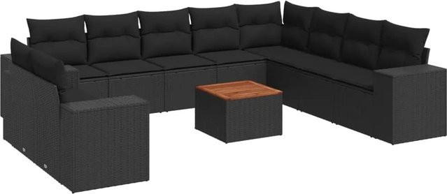 vidaXL 11-tlg Garten-Sofagarnitur in U-Form aus Polyrattan mit Kissen in Schwarz - Bild 1