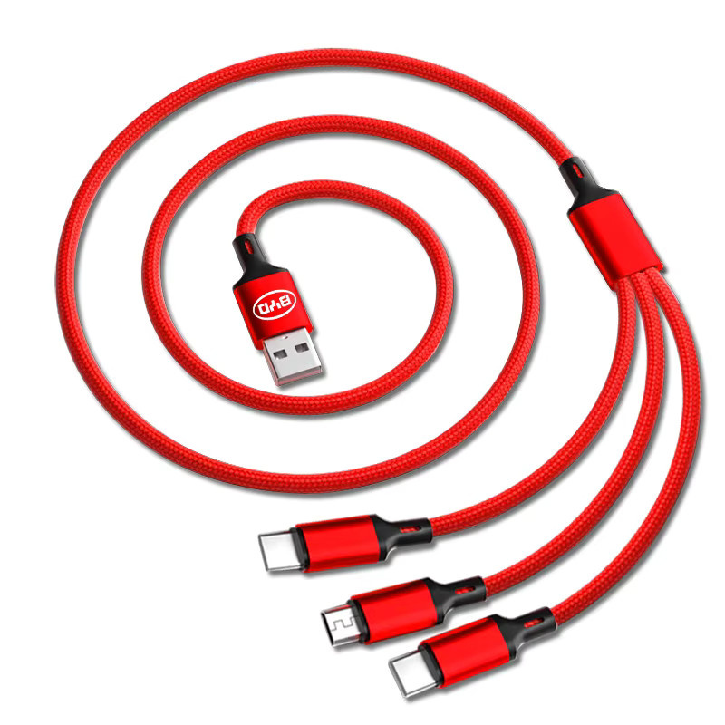 3-in-1 Schnellladekabel für BYD mit USB-C, Lightning und Micro-USB in Gold - Bild 2
