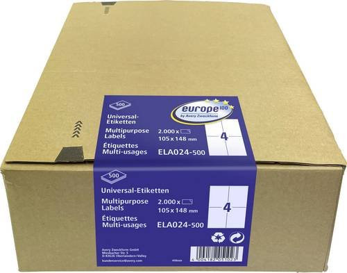 Avery-Zweckform ELA024-500 Universal-Etiketten Weiß, B: 10,5 cm, H: 14,8 cm, 2000 Stück für Laserdrucker, Farblaserdrucker und Tintenstrahldrucker - Bild 1