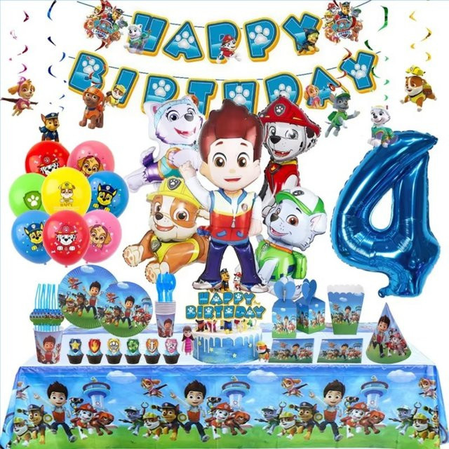Paw Patrol Geburtstag Dekoration Set mit Ryder Chase Marshall Aluminium Folienballons in Mehrfarbig - Bild 1