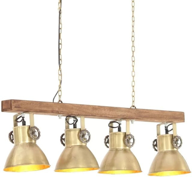 vidaXL Deckenlampe im Industriestil aus Messing und Mangoholz, E27, Messing/Braun - Bild 1