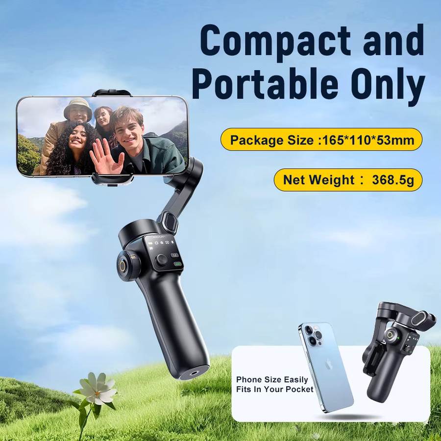 AOCHUAN Handheld Anti-Shake Gimbal Stabilisator mit Gesicht Tracking und Selfie Stick für iPhone und Android in Schwarz oder Weiß - Bild 4