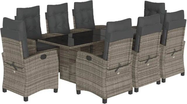 vidaXL 9-teilige Garten-Essgruppe aus Poly-Rattan mit Kissen in Grau - Bild 1