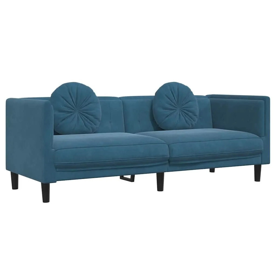 vidaXL 3-Sitzer Sofa aus blauem Samt mit Kissen im modernen Design, B/T/H: 193,5 x 77,0 x 70,0 cm - Bild 2