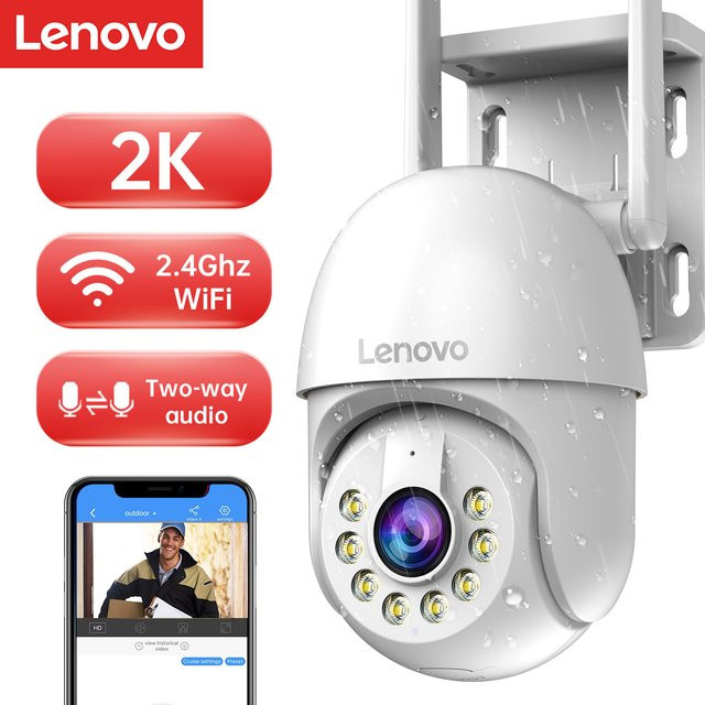 Lenovo 2K PTZ WiFi CCTV Überwachungskamera in Weiß mit HD Farb-Nachtsicht, Auto-Tracking und 5X Digitalzoom für den Außenbereich - Bild 1