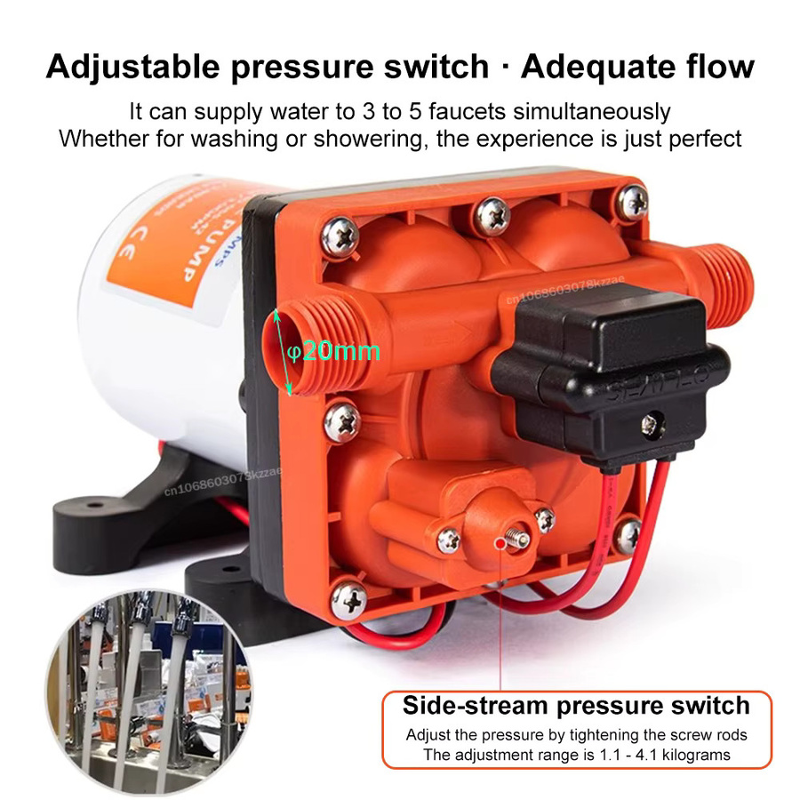 xmshxltd Elektrische Membranpumpe für Wohnmobile als Hochdruck-DC-Booster und Selbstansaugpumpe, 12 V / 24 V - Bild 3
