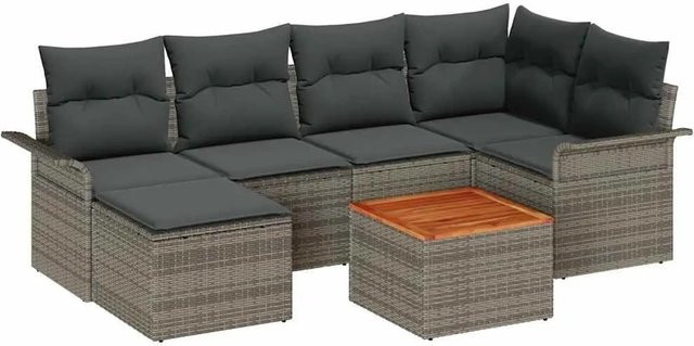 vidaXL Gartensofa-Set aus Poly-Rattan und Akazienholz in Grau mit 7-teiliger Polsterung und integriertem Stauraum - Bild 1