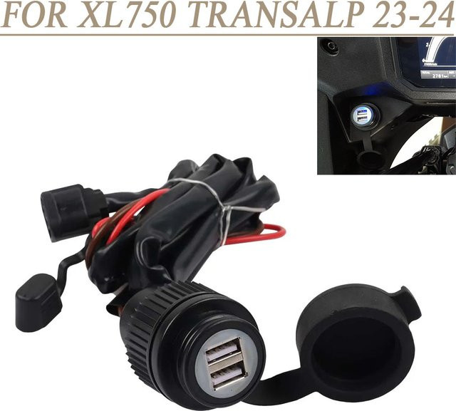 Dual USB Ladegerät für Honda Transalp XL750 (Modelle 2023-2024) mit USB-A und USB-C in Schwarz - Bild 1