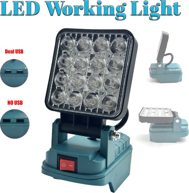 Makita Kabellose LED-Arbeitsleuchte in Schwarz für 14,4-18V Li-Ionen-Akkus mit Dual USB und verstellbarer Notlampe-Funktion - Bild 1