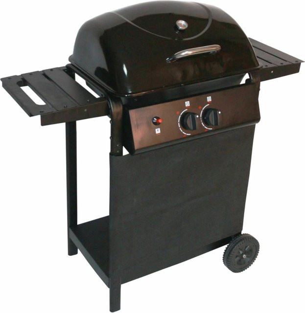 DELUKE Gasgrill CAMMI 2-Flammig in Schwarz aus Stahl mit Piezo Zündung, 2 Ablagen, integriertem Thermometer und verchromtem Grillrost - Bild 1
