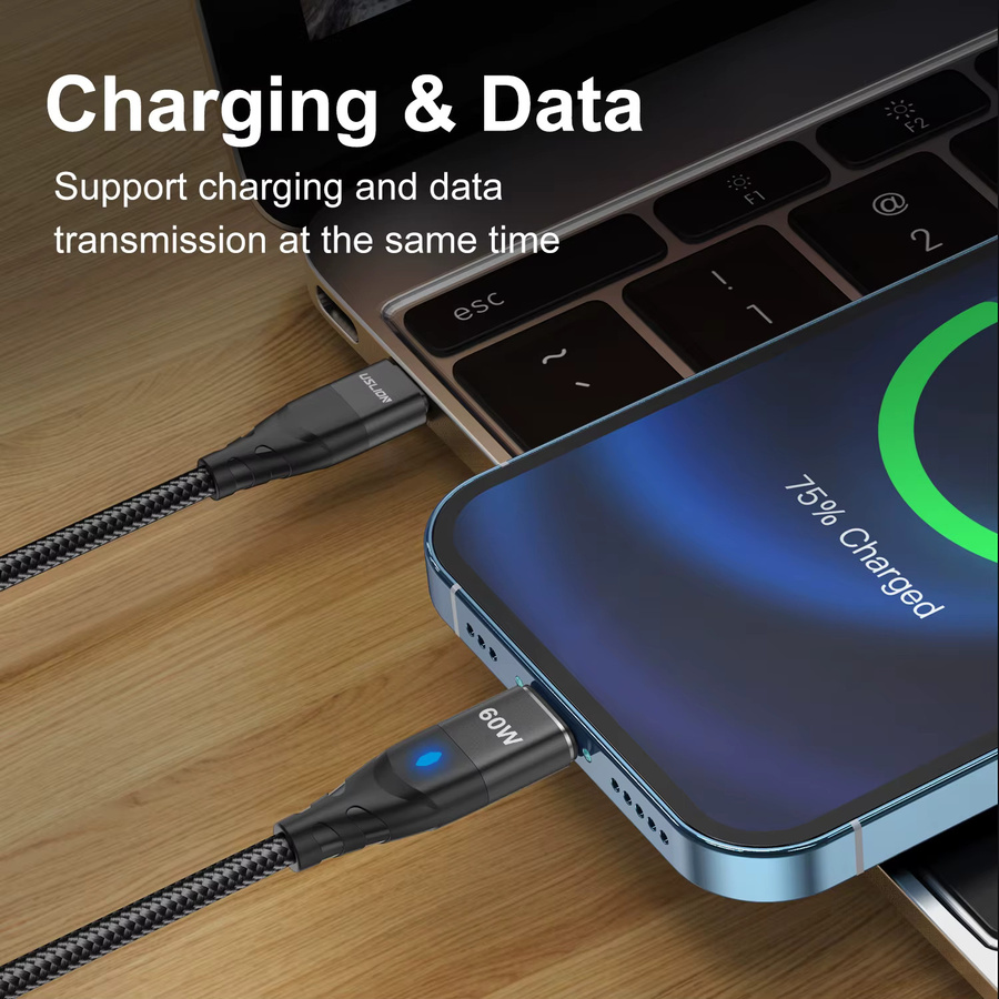 USLION PD 60 W magnetisches Schnellladekabel USB C auf USB C oder Micro USB für iPhone 15 14 Pro Xiaomi 13 und MacBook in Schwarz oder Blau - Bild 4