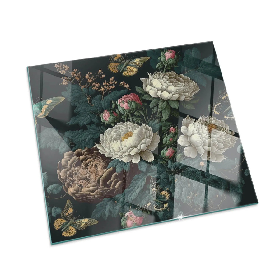 Tulup Glasplatte für Kaminöfen mit Blumenmuster und Schmetterlingen, Farbe: Grün, B/T: 50 x 50 cm - Bild 2