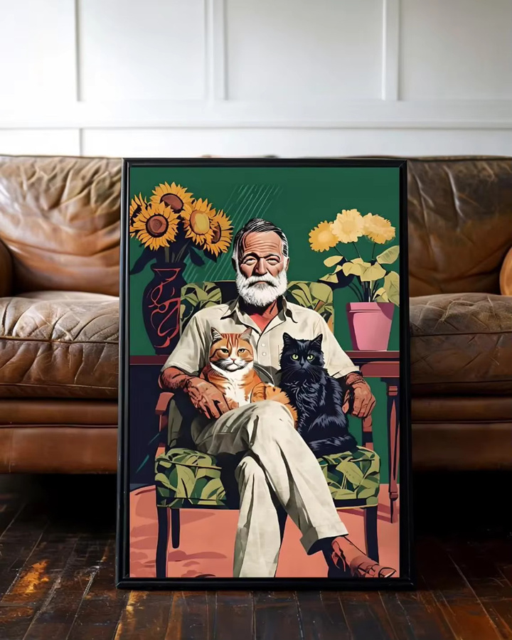 Hemingway Cats Wandkunst von SHENCHEN – Bunte Grafik mit Ernest Hemingway und Polydactyl-Katzen als Poster - Bild 5