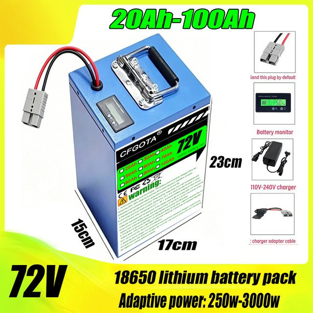 ALalito Original Lithium-Akku 72V 100Ah für wasserdichte Elektromotoren inklusive BMS und 3A-Ladegerät in Blau - Bild 1