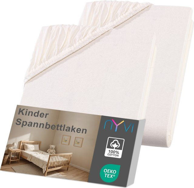 NYVI Kinder Spannbettlaken Junior 2er Pack, Farbe: Natur/Beige, B/T: 70 x 140 cm, Matratzenhöhe bis 12 cm, Baumwolle, bügelfrei und anschmiegsam - Bild 1
