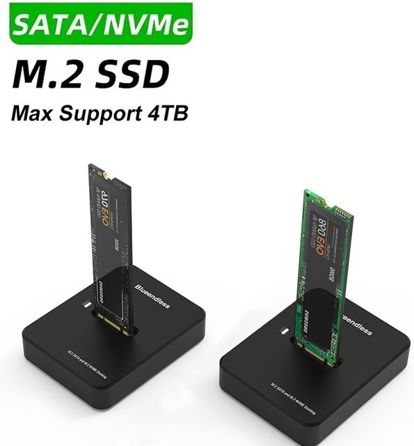 KAFNHCKA Externes M.2 SSD-Festplattengehäuse für Dual-Protokoll NVMe und SATA mit 10G Geschwindigkeit, Schwarz - Bild 1