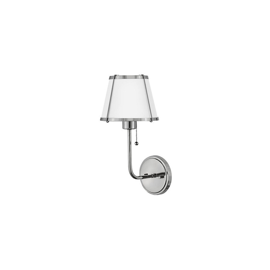 Hinkley Clarke Wandleuchte in Silber und Weiß aus Metall mit Stoffschirm und Zugkette - Bild 1