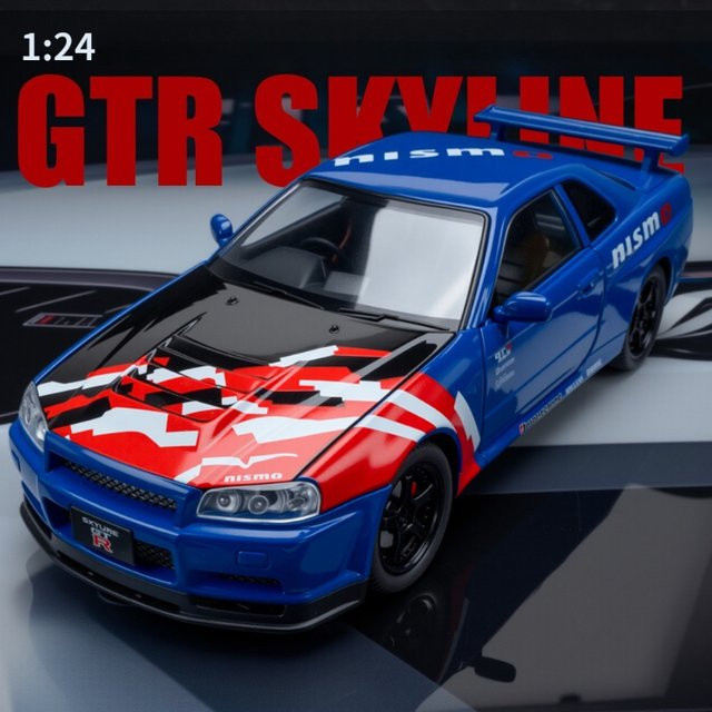 MINI AUTO GTR R34 Straßenauto, Sportwagen Modell, 1:24, Metall, Blau - Bild 1
