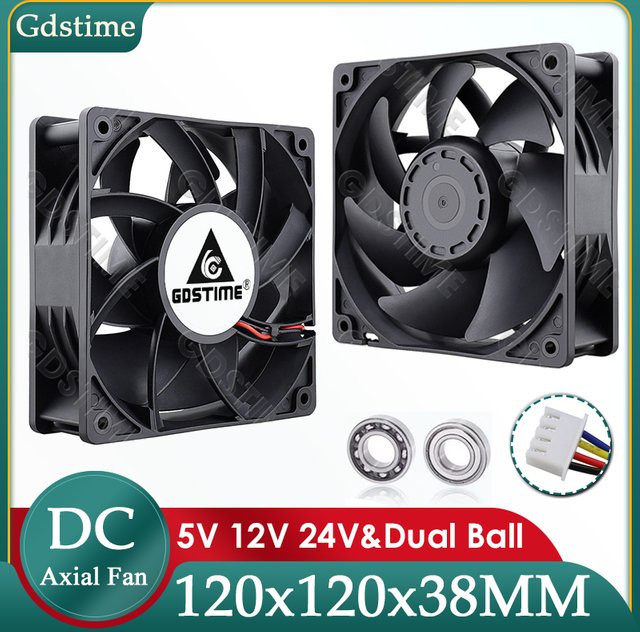 Gdstime Dual-Ball-Kühler 12038 bürstenloser Booster-Lüfter Schwarz B/T/H: 12,0 x 12,0 x 3,8 cm - Bild 1