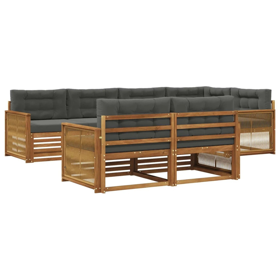 vidaXL Outdoor-Sofagarnitur aus Akazienholz in L-Form mit Kissen, Set bestehend aus 1 Ecke-Sofa und 6 Mittelsesseln, Farbe Natur und Anthrazit - Bild 2