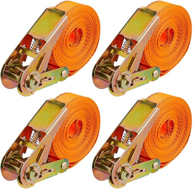 Relaxdays Spanngurte aus Polyester mit Ratsche und Stahl, 4er Set, Orange Gold, Länge: 6 m - Bild 1