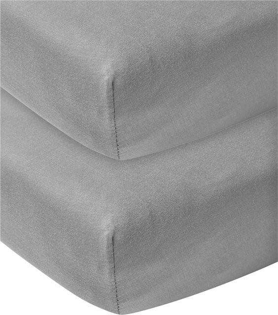 Meyco Baby 2er-Pack Jersey-Spannbetttücher aus Baumwolle, Weiß und Grau, B/T: 70 x 140 cm und 70 x 150 cm - Bild 1