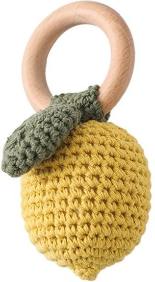 Binchi Babyrasselspielzeug Häkel-Zitronen-Birnen-Schnullerarmband, Holzspielzeug, Gelb, ab 0 Jahre - Bild 1