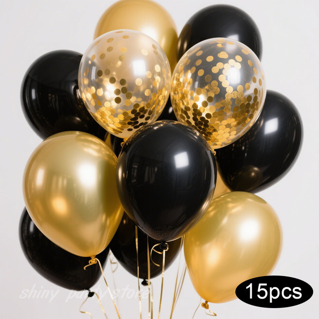 Glitzer-Ballon-Set in Schwarz und Gold für Hochzeiten, Geburtstage und Junggesellinnenabschiede, 30,48 cm Durchmesser - Bild 1