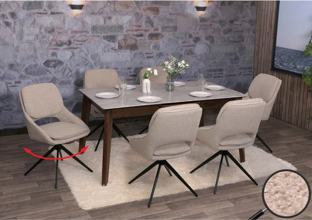 6er-Set MCW Esszimmerstuhl N73 drehbar mit Auto-Return in Beige aus Textil Boucle - Bild 1