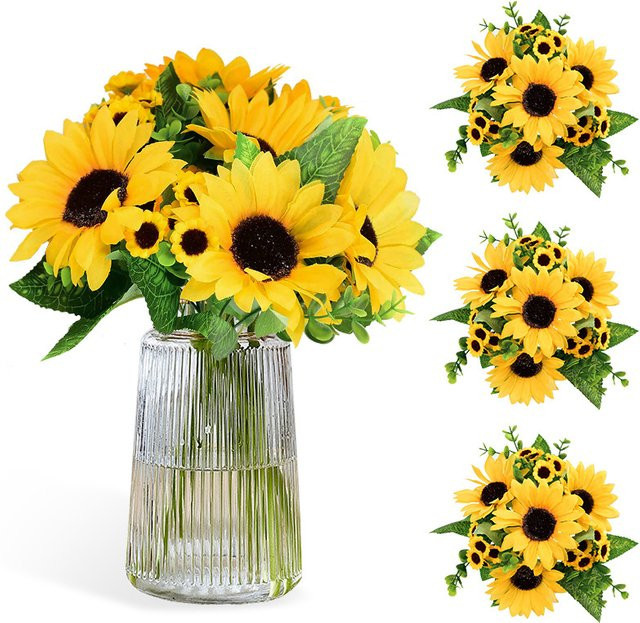 ZQNYCY Blumenstrauß mit 22 künstlichen Sonnenblumen aus Seide in Gelb für Tischdekoration, Hochzeit und Party - Bild 1