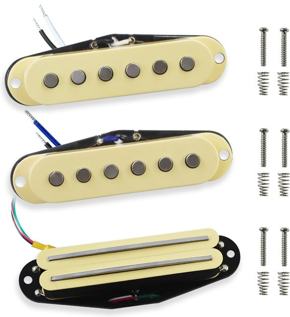 PHRILAM Alnico 5 Tonabnehmer-Set in Gelb mit 2 Single-Coil und Mini-Doppelspulen-Gitarren-Tonabnehmern - Bild 1