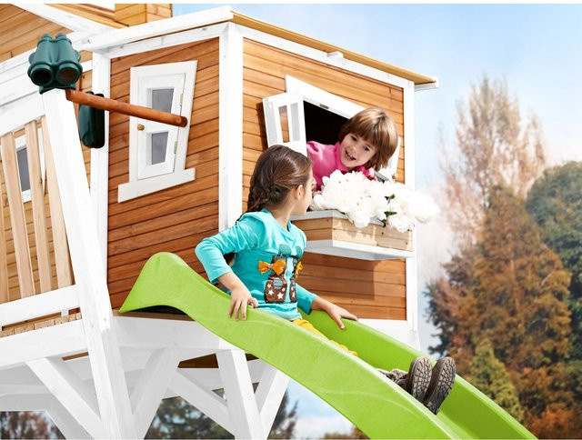 Axi Max Spielhaus in Braun und Weiß mit lindgrüner Rutsche, B/T/H: 432 x 193 x 288 cm - Bild 1