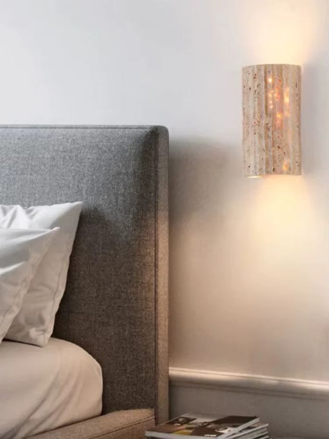 Japanische Wandlampe pumous im Wabi Sabi-Stil, gelbe halbzylindrische Höhlenstein-Korridorlampe für Schlafzimmer und Nachttisch - Bild 4