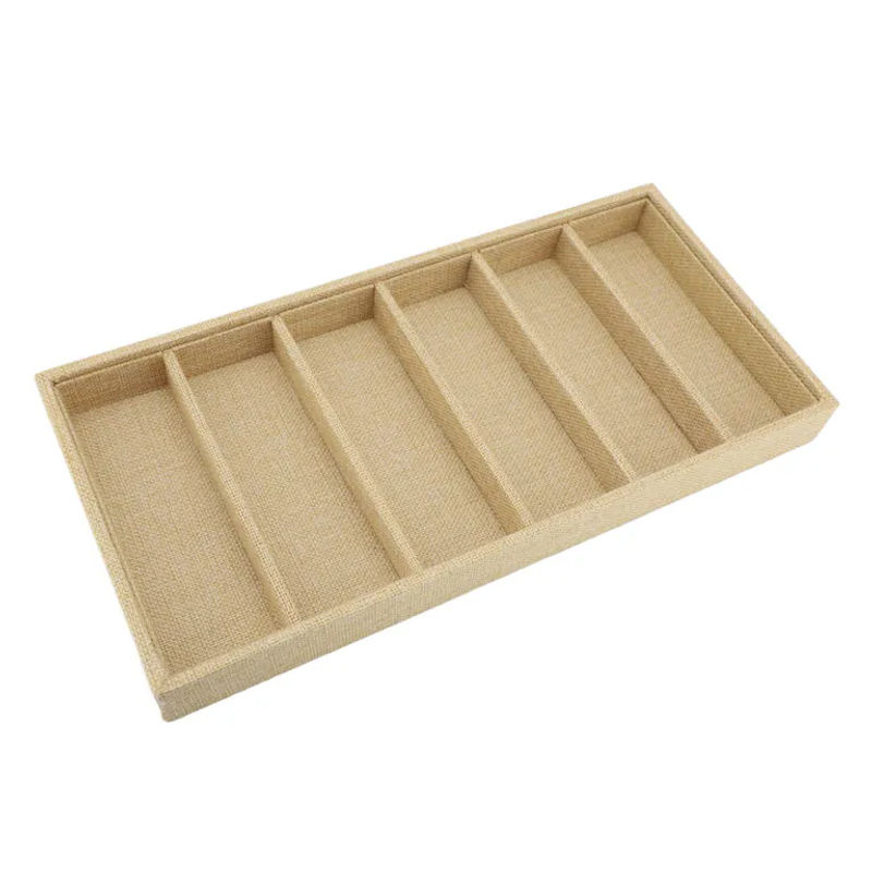 TOMTOP JMS Sonnenbrillen Organizer und Schmucktablett aus Leinen und Holz, 6 Fächer, Gelb/Beige, B/T/H: 18,5 x 18,5 x 3,2 cm - Bild 4