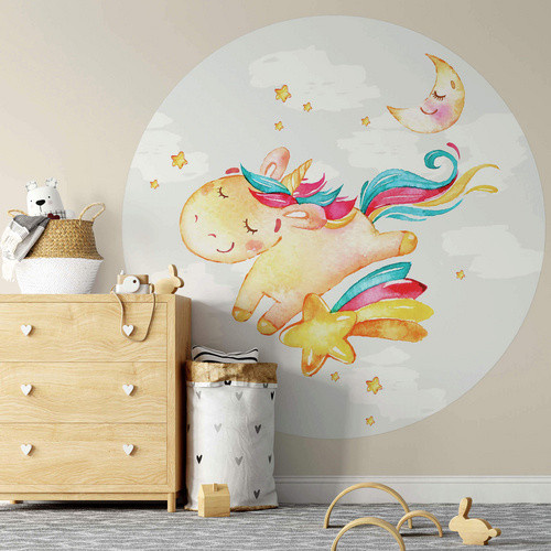 K&L Wall Art Runde Vliestapete Kinder Einhorn Regenbogen mehrfarbig matt B/H: 236 x 236 cm - Bild 2