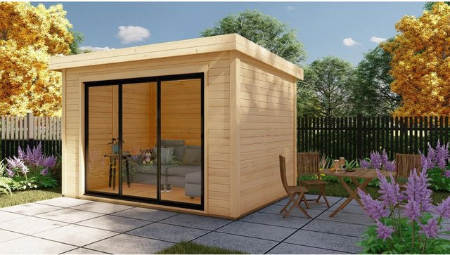 Finn Art Blockhaus Sydney 48 Gartenhaus aus Holz mit Flachdach und Schiebetür, Farbe: Braun, B/T/H: 360 x 245 x 253 cm - Bild 1