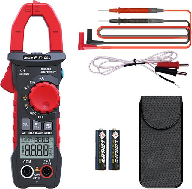 ZOYI ZT-QS4 Digitales Multimeter mit Stromzange, 4000 Counts, AC/DC Spannung, Voltmeter, Hz, Kapazität, NC, VO und Diodentest, Farbe: Rot - Bild 1