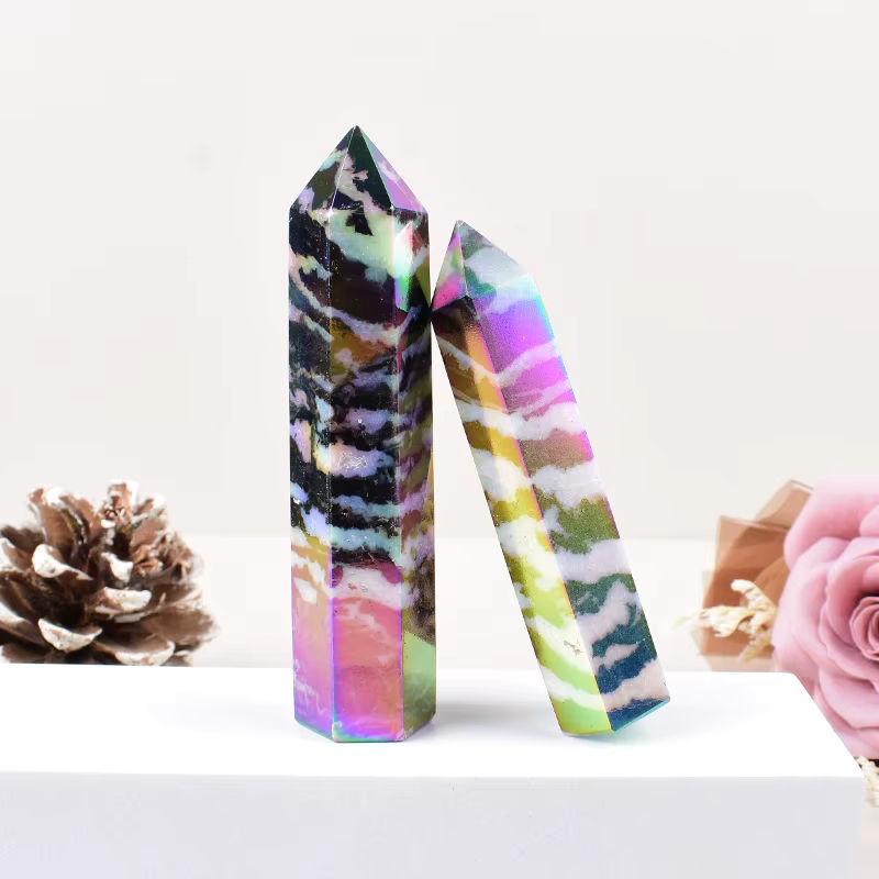 RYCRYSTAL Aura Zebra-Stein Obelisk Sechseckiger Kristallturm mehrfarbig - Bild 3