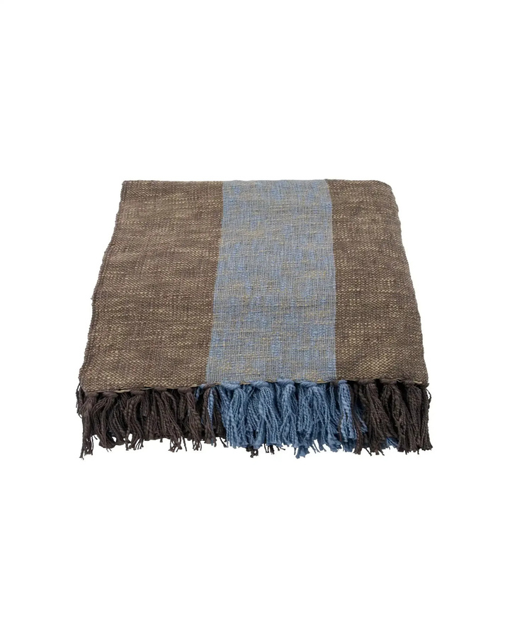 House Doctor Plaid Ponra handgewebte Baumwolle gestreift Braun Hellblau B/B: 130 x 180 cm - Bild 1