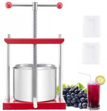 VEVOR Obstweinpresse mit 2 Edelstahlfässern, manuelle Saftpresse für Äpfel, Trauben und Oliven, 6 l, Silber - Bild 1