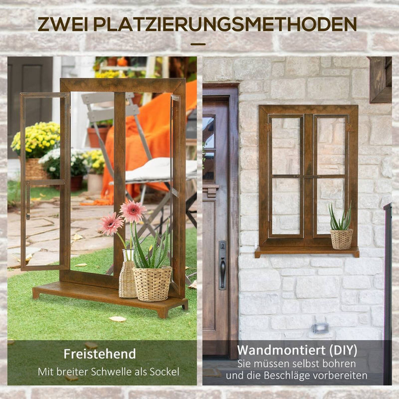 Outsunny Eisenfenster in Rustikal-Braun aus Metall mit Sprossen und Riegel, B: 55 cm, H: 80 cm - Bild 3